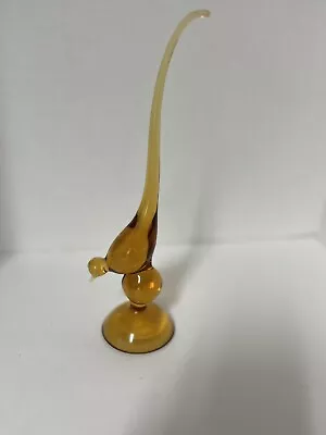 Viking Long Tail Bird Glass Figurine Amber 9.75  Mid Century Figurine Vintage • $77.96