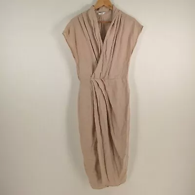 $15.97 • Buy Mango Womens Dress Size M Aus 10 Beige Pencil Short Sleeve V-neck Lyocell 007338