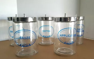 Vintage GRAFCO Apothecary Jar Set Of 5 Glass W/ Stainless Steel Lids Sundry  • $69.99