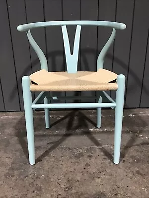 Wishbone Dining Chair Natural Paper Coil Seat With Baby Blue Bowback Frame 46cm • £70