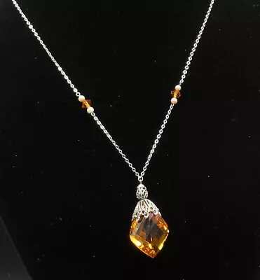 925 Sterling Silver - Vintage Twisted Citrine & Cultured Pearl Necklace - NE3900 • $86.61