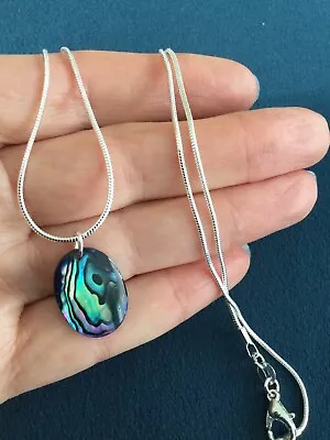 Abalone Paua Shell Pendant On Sterling Silver 925 Hallmarked Chain Boxed • £8.99