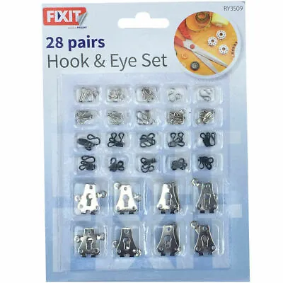 £2.95 • Buy 28pc Set Silver/Black Hook And Eye Fasteners For Fur Dress/Skirt Bra Sewing New