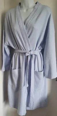 EX- M*S Ladies WAFFLE Dressing Gown 100% Cotton WHITE PINK BLUE GREEN • £10.99