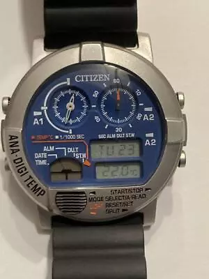 Citizen Record Label 8989-S125073 ST.Steel Ana Digi Temp Quartz Mens Watch Auth • $560.12