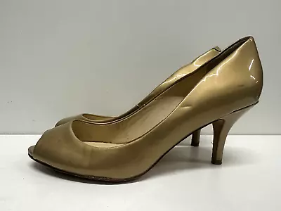 VC Signature By Vince Camuto Harriet Women Size 6.5B Gold Leather Peep Toe Pump • $29.99