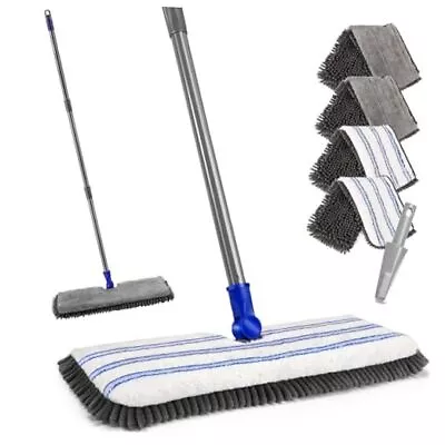  Microfiber Floor Mop Long Handle Flat Mop With 4 Reusable Chenille Floor Mop • $44.17