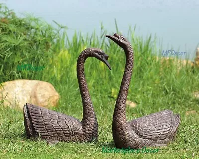 Serene Swans Garden Pond Sculptures Statues Waterfowl Bird Metal  ~ SPI 51068 • $407