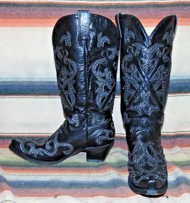 Womens Corral Black Leather Cross Overlay Leather Cowboy Boots 10 M Excellent Co • $169