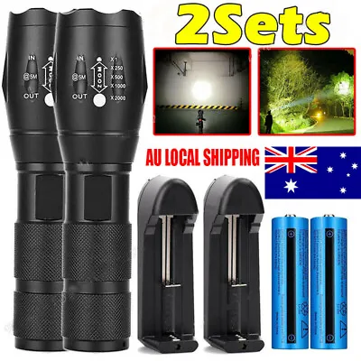 2PCS High Powered 1000000LM LED Flashlight Super Bright Torch Rechargeable Lamp • $20.80