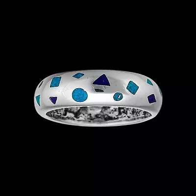 Size 7-925 Sterling Silver Scattered Shapes Ring Turquoise & Lapis Lazuli... • $48.79