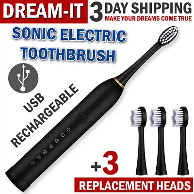Sonic Electric Toothbrush Whitening Toothbrushes Rechargeable With 4 Brush Heads • $8.99