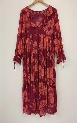 Free People Valeria Floral Maxi Dress Relaxed  Raspberry Size S NEW  • $46.73