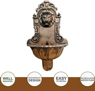 £29.95 • Buy Lion Head Bird Bath Feeder Water Garden Wall Mounted Ornament Fountain Station