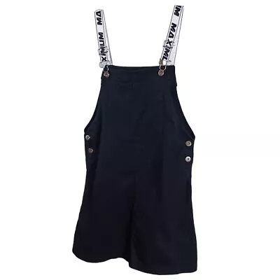 H&M Divided Women's Denim Black White Bib Suspenders Button  Mini Dress Size 4 • $14.99