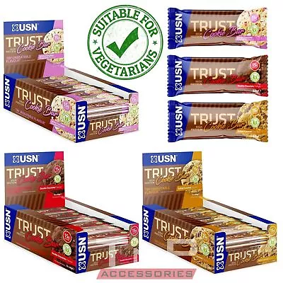 USN Trust Cookie Bar 12x60g Protein Bars Cookies High Protein Low Sugar Fat Bar • £11.99