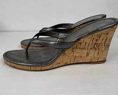 Coach Lannie Metallic Silver Signature Cork Wedge Thong Sandals Women’s 8.5 M • $24.99