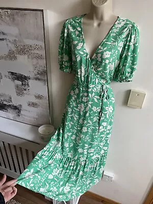 Beautiful New Look Size 14 Green Wrap Midaxi Midi Maxi Tea Dress • £11.95