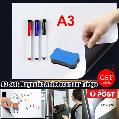 Stick It Anywhere! A3 Fridge Whiteboard (Magnetic) - Markers Eraser (AU) • $14.88