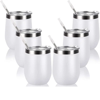 $17.81 • Buy Stainless Steel Wine Tumbler With Lid Straw Thermos Cup Coffee Mug Insulated