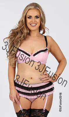 Ladies Pink/Black Bra & Shorts Lingerie/Underwear Set Valentines Xmas (DA) • £7.50