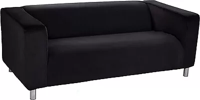 Two Seater Ikea KLIPPAN Sofa Quality Slipcover Replacement Cover Black Velvet • £32.97