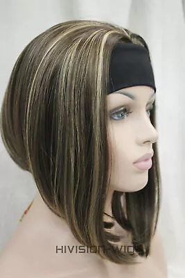 Ladies Cute Short BOB 3/4 Wig With Headband 5 Color Straight Wigs • £10.60