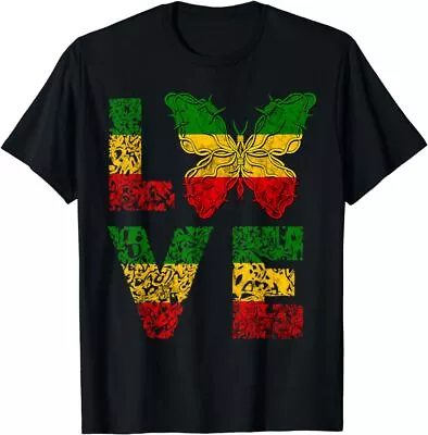 Love Butterfly Rasta Reggae Jamaican Pride Rastafari Roots T-Shirt • $9.99