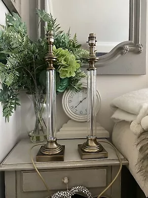 £82 • Buy Pair LAURA ASHLEY Winston Glass Column Antique Brass Large Table Lamps Bases