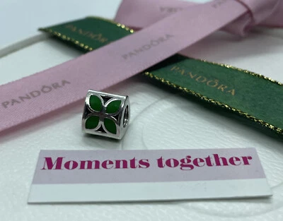 $29 • Buy Pandora Enamel Green Flower Silver Charm Retired 790437 Authentic Ale 925
