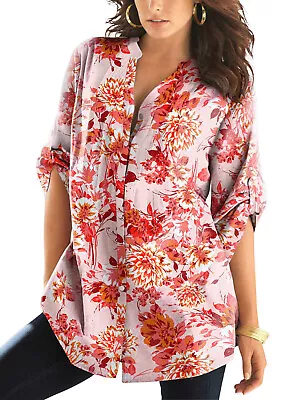 £18.95 • Buy Roamans Tunic Shirt Blouse Top PEACH Floral Print Pintucked UK Sizes 14 22 36 38