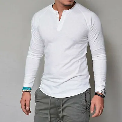 $15.03 • Buy Mens Shirts Casual Long Sleeve T-shirt V Neck Slim Fit Muscle Blouse Tee Tops