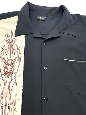 $34.99 • Buy STEADY Clothing V-8 Pinstripe Button Up Bowling Shirt Black Size XXL Rockabilly