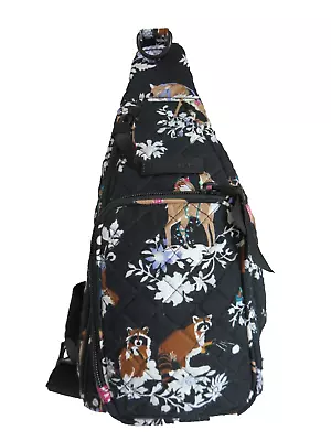 Vera Bradley Iconic Mini Sling Backpack Belt Bag Merry Mischief Black Cotton • $39.89