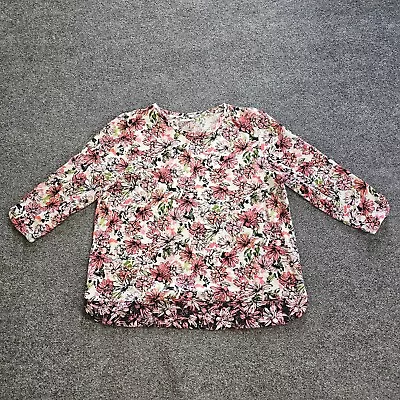 J Jill Top Shirt Women Medium White Pink Floral Basic Casual Round Neck Casual • $20.69