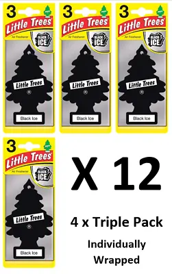 12 X Magic Tree Little Trees Car Air Freshener - Black Ice ( 4 X 3 Pack) • £11.01