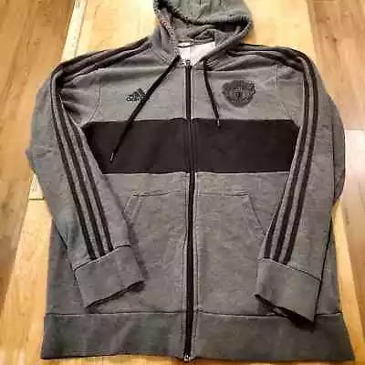 Adidas Manchester United Grey & Black Zip Front Hoodie Large • $35