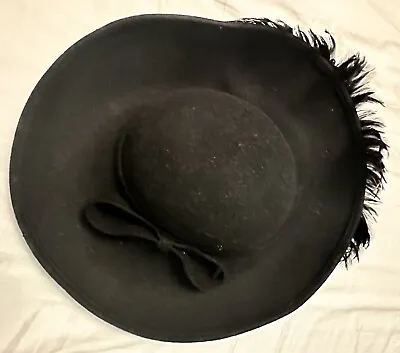 Vintage Mr John Black Church Easter Formal Hat Feathers Sequins 100% Wool • $12.06