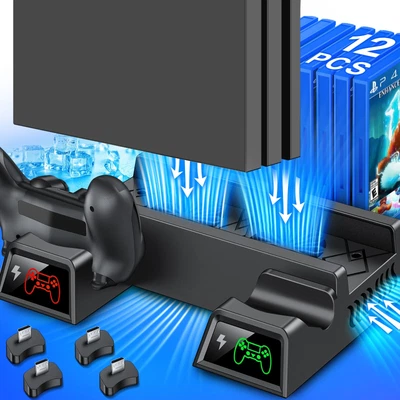 $40.99 • Buy For PS4 Pro / Slim Vertical Stand + Cooling Fan Controller Charging Dock Station