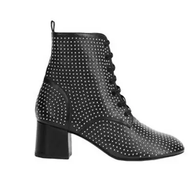 Italian Designer Black Laceup Ankle Bootie SIZE 6 Leather Studded Marc Ellis NEW • $198