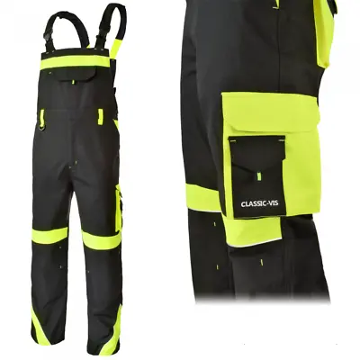 £45.99 • Buy Bib And Brace Overalls Mens Work Trousers  Pants Knee Pad Multi Pocket HI VIs