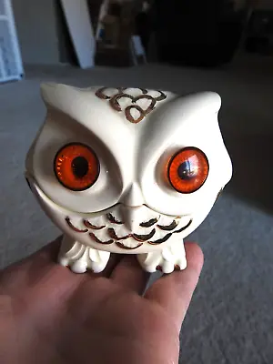 Vintage Ceramic Owl Candle Or Tea Light Holder 2 Piece Big Eyes 4  Tall • $19.95