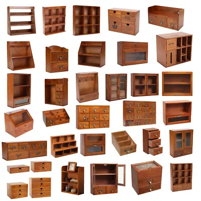 Small Desktop Wooden Storage Unit Jewellery Trinket Box Cabinet Display Shelves • £10.94