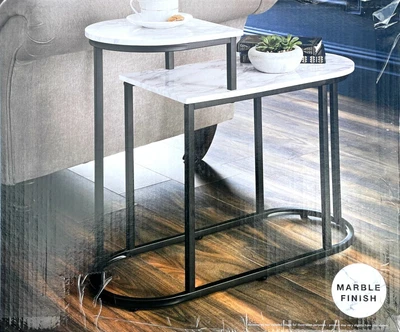 £34.99 • Buy NEW 2 Tier Side Table Modern Sofa Side Coffee Table Living Room Marble Effect 