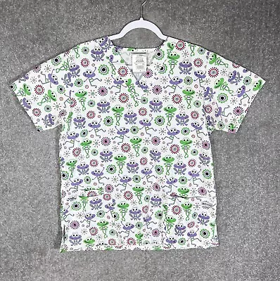 Uniform Advantage UA Silly Frog Scrub Top Womens Size Medium Pockets V-Neck • $19.99