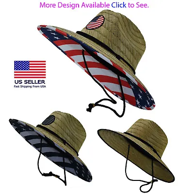 Men's Straw Sun Lifeguard Beach Hat Raffia Wide Brim One Size • $27.99