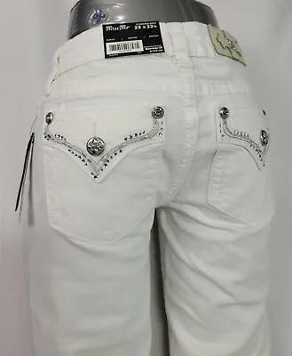 Miss Me Boot White Mid Rise Slim Stretch Women's Denim Jeans 25 X 33.5 E3367B2L • $49