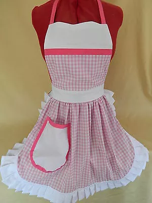 BRAND NEW VINTAGE 50's STYLE FULL APRON / PINNY - PINK & WHITE • £25.99