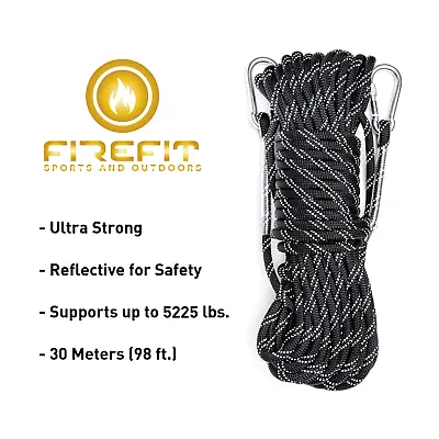 Static Reflective Outdoor Rock Climbing Rope With Carabiner(s) • $13.99