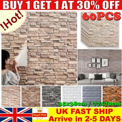 £8.88 • Buy 60PCS Large 3D Tile Brick Wall Sticker Soft Self-adhesive Waterproof Foam Panel<
